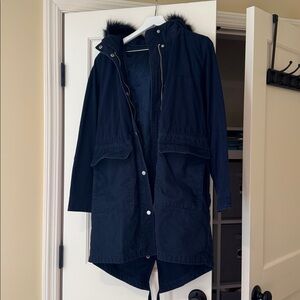 Gap Hooded Parka w/ Faux Fur Trim navy XS removable insulated lining